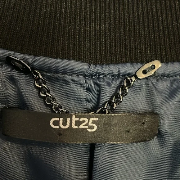 NWOT Cut 25 by Yigal Azuroeul blue leather jacket ribbed sleeves - Picture 7 of 16